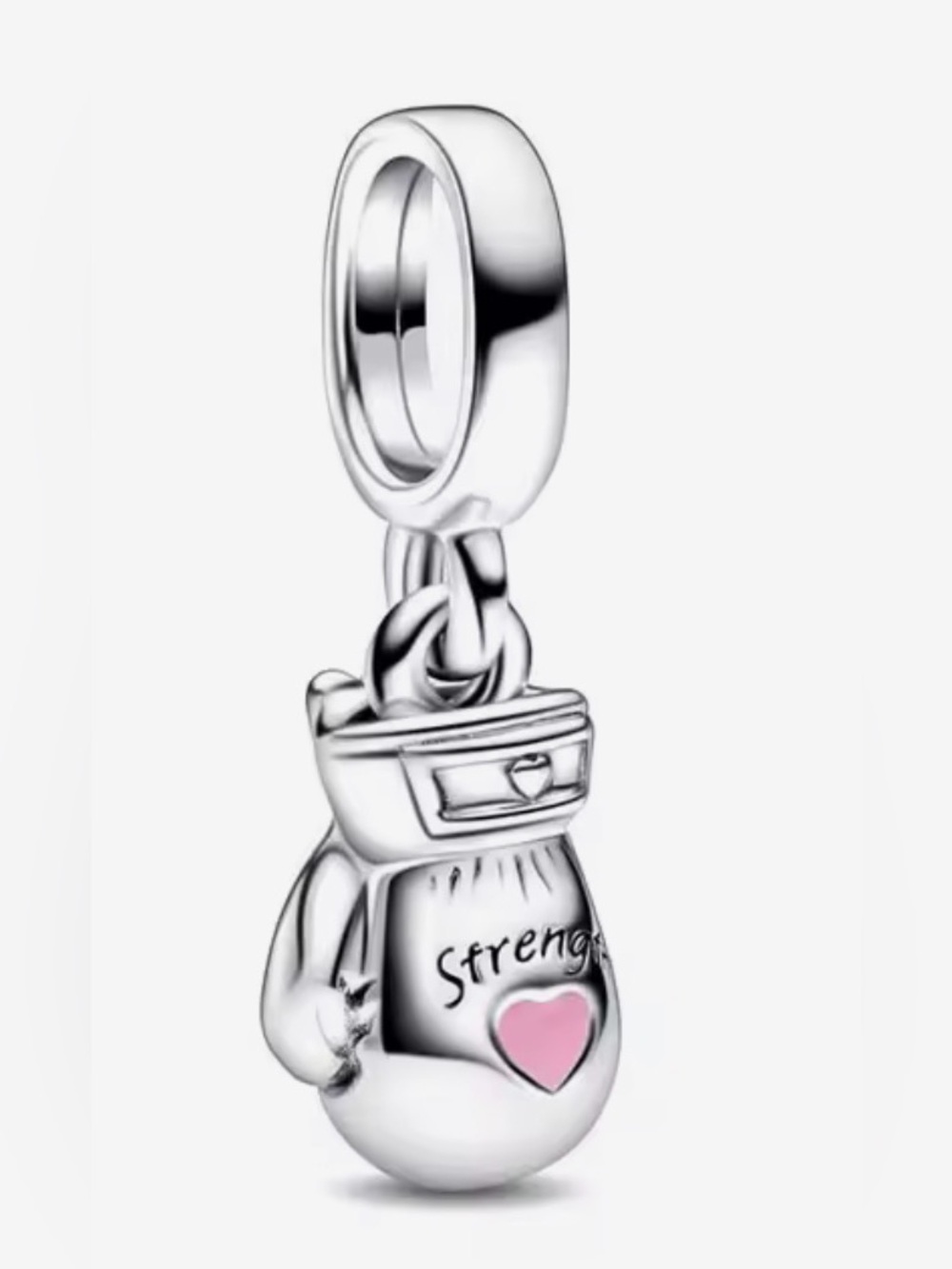 Silver & Pink Heart 'Strength' Boxing Glove Dangle Charm